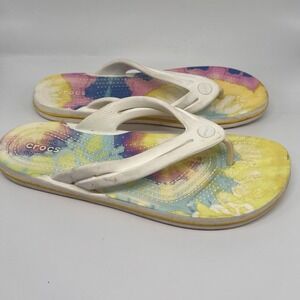 CROCS Flip Flops Thong Sandals Women's Size 11 Tie Dye Rainbow Beach Slides